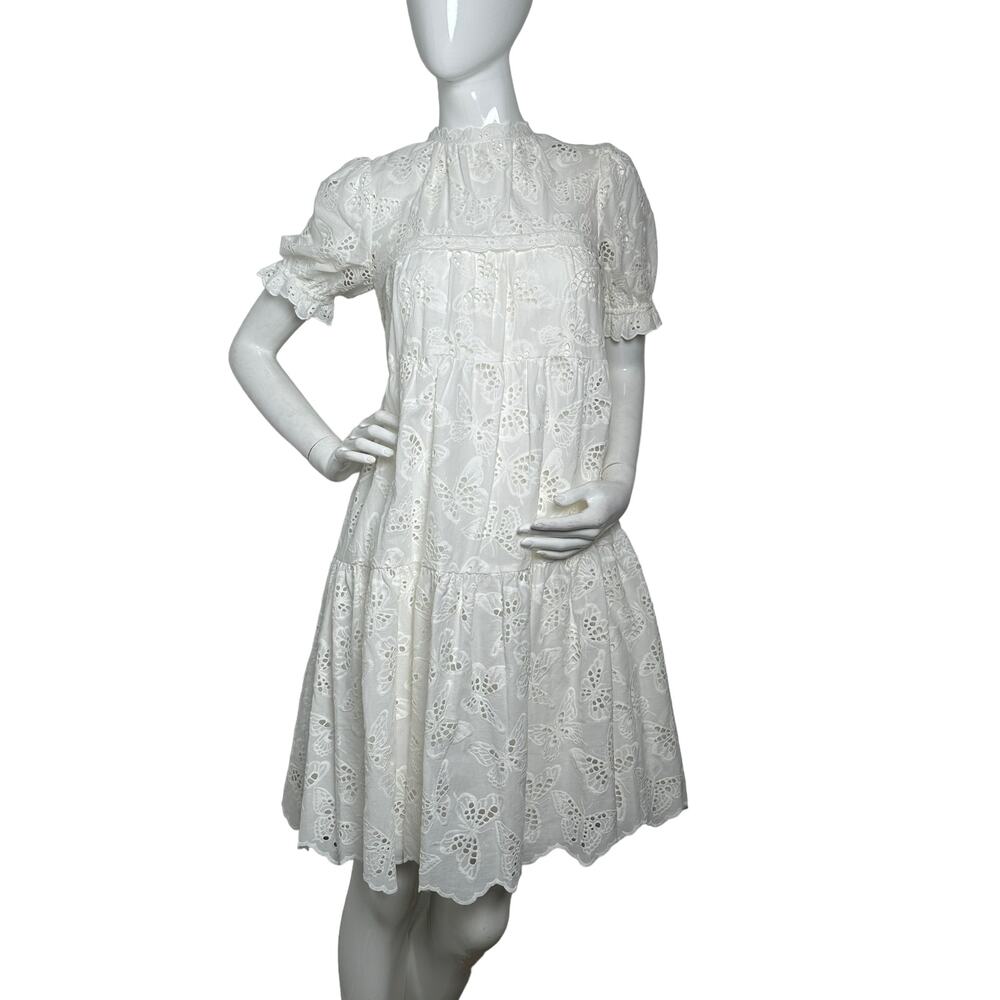 Kate Spade Butterfly Eyelet Tiered mainline Dress in Fresh White M